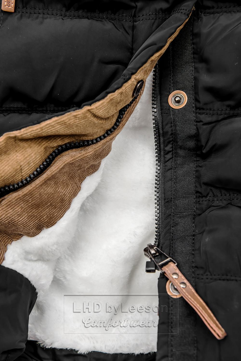Czarna zimowa pikowana kurtka z pluszową podszewką