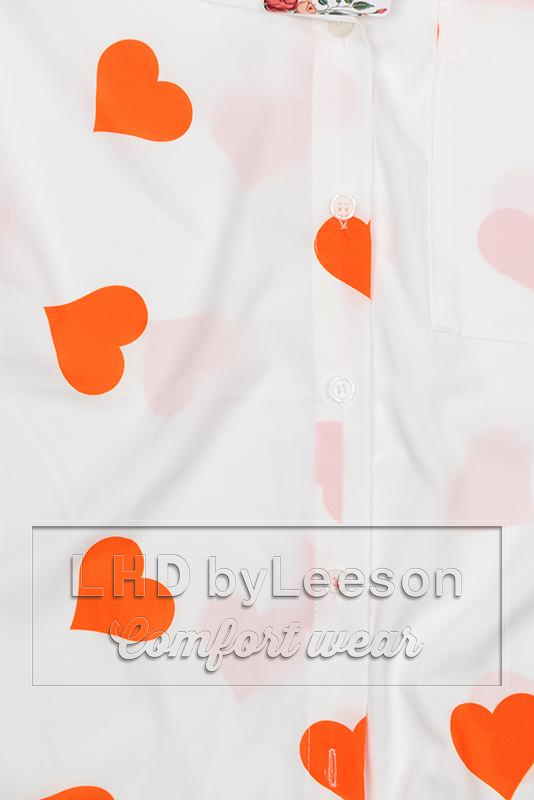 Koszula z motywem serduszek biało/pomarańczowa