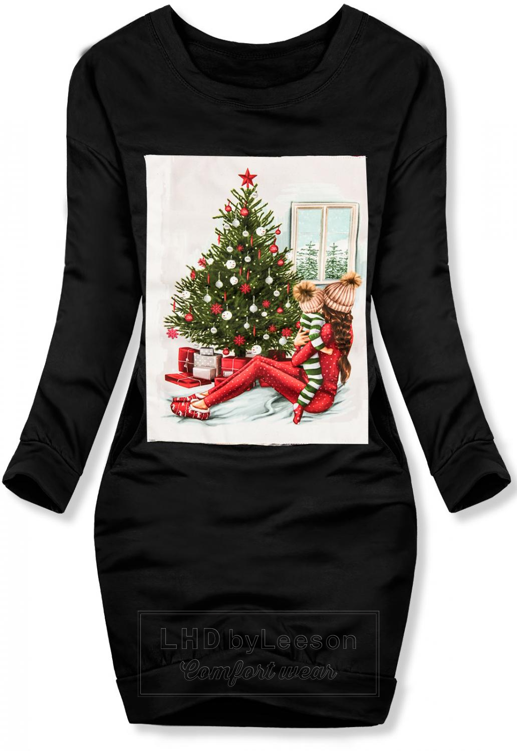 Czarna sukienka ze świątecznym motywem