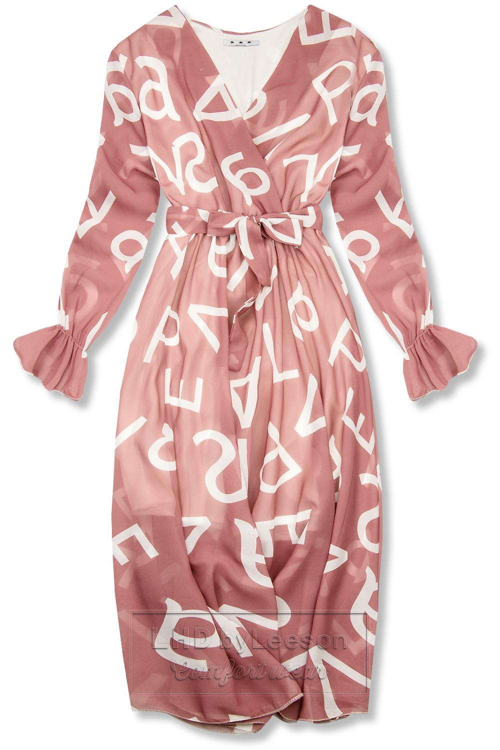 Jasnoróżowa midi sukienka z nadrukiem w motywie liter
