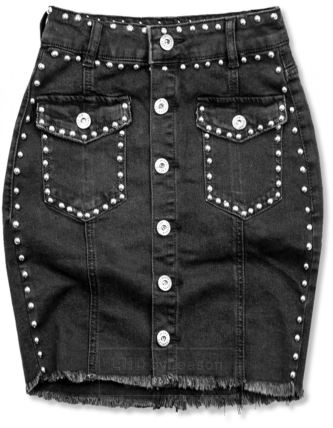Czarna jeansowa spódnica ze srebrnymi ćwiekami