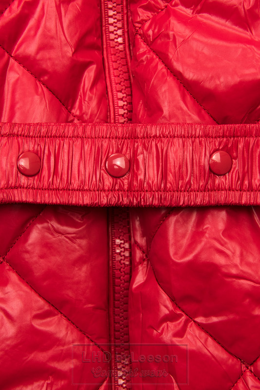 Czerwona błyszcząca kurtka zimowa z paskiem