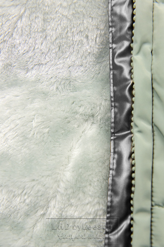 Seledynowa kurtka zimowa ze srebrnym obszyciem