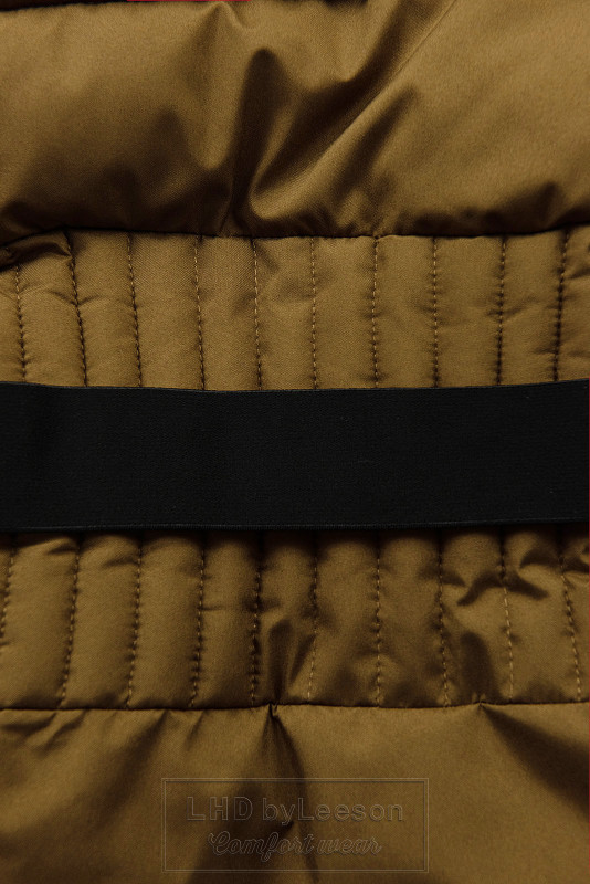 Karmelowo-brązowa zimowa kurtka z paskiem