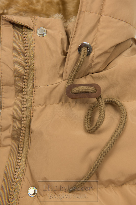 Piaskowo-brązowa kurtka zimowa z pluszową podszewką