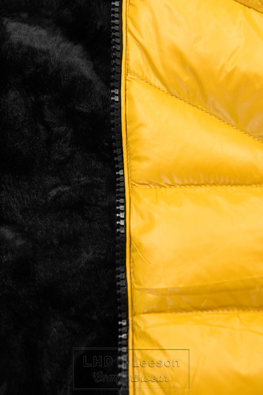 Żółta/czarna błyszcząca kurtka z paskiem