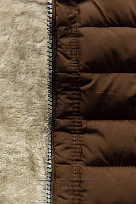 Zimowa pikowana kurtka z kapturem czekoladowo-brązowa