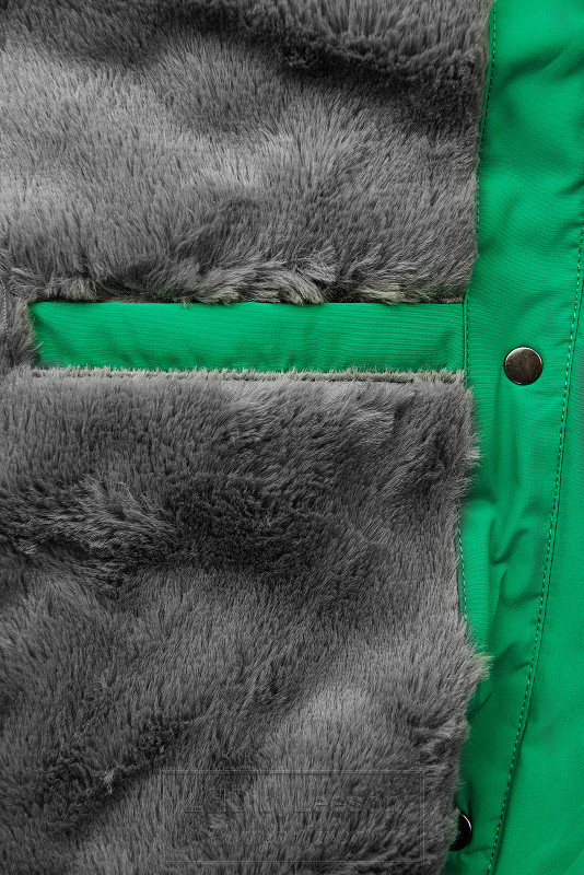 Zielona pikowana kurtka zimowa z pluszem