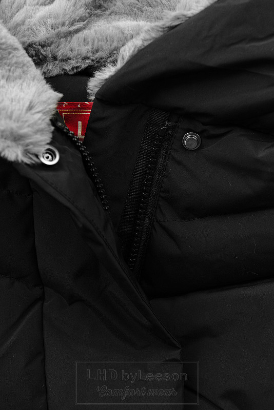 Czarna pikowana kurtka zimowa z pluszem