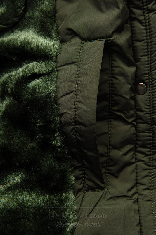 Khaki kurtka zimowa z pluszem i futerkiem