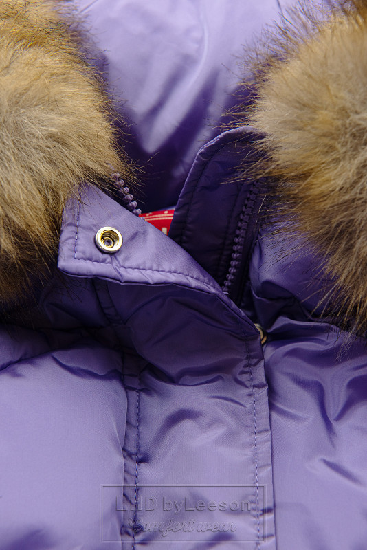 Fioletowa zimowa bomber kurtka o wydłużonym kroju