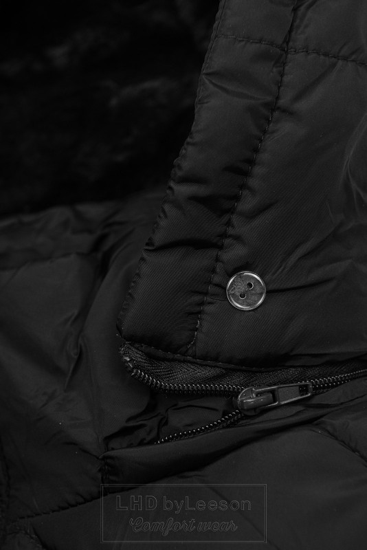 Czarna pikowana kurtka zimowa z odpinanym kapturem