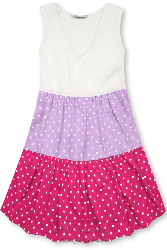 Sukienka w kropki z wiskozy biała/lila/różowa