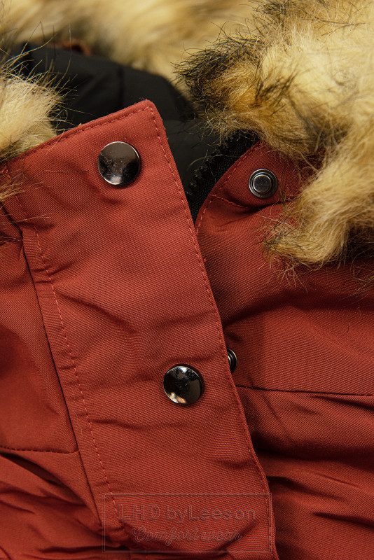 Dwustronna kurtka zimowa z futerkiem rdzawo-czerwona/czarna