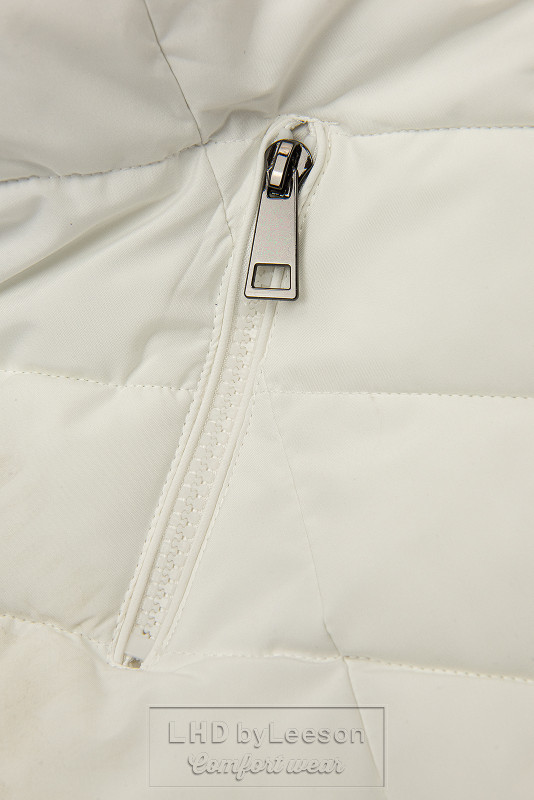 Kremowo-biała kurtka zimowa dopasowana do szerszych bioder