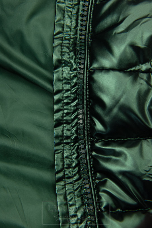 Szmaragdowo-zielona błyszcząca kurtka zimowa z odpinanym futerkiem