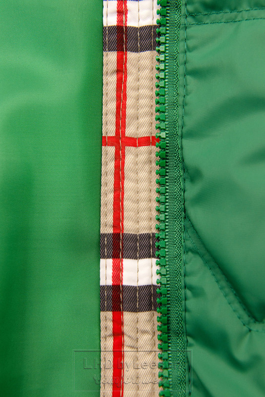 Zielona przejściowa kurtka z lamówką w kratkę