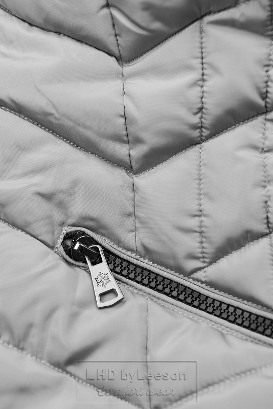 Szara pikowana kurtka zimowa ze sztucznym futerkiem