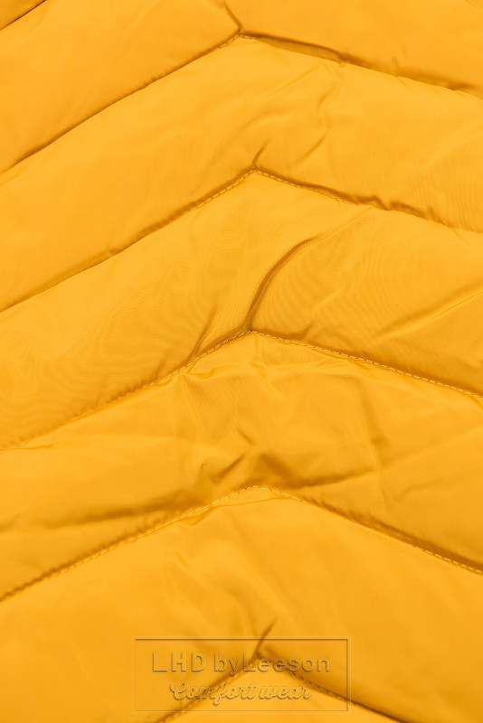 Żółta pikowana kurtka zimowa ze sztucznym futerkiem