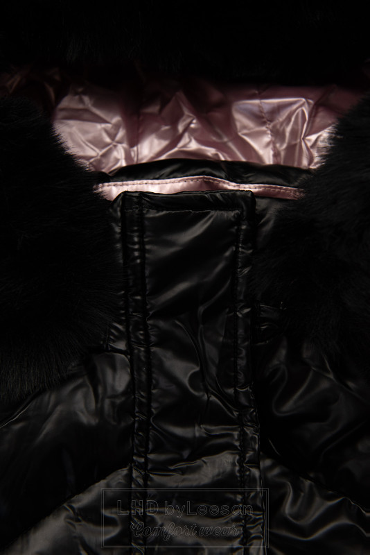 Czarna błyszcząca kurtka zimowa dla dziewczynki