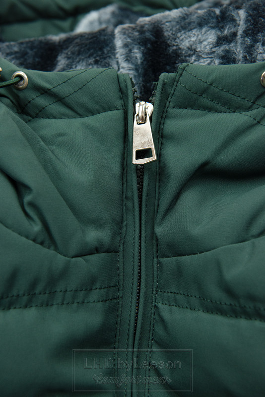 Zielona zimowa kurtka z szarym pluszem