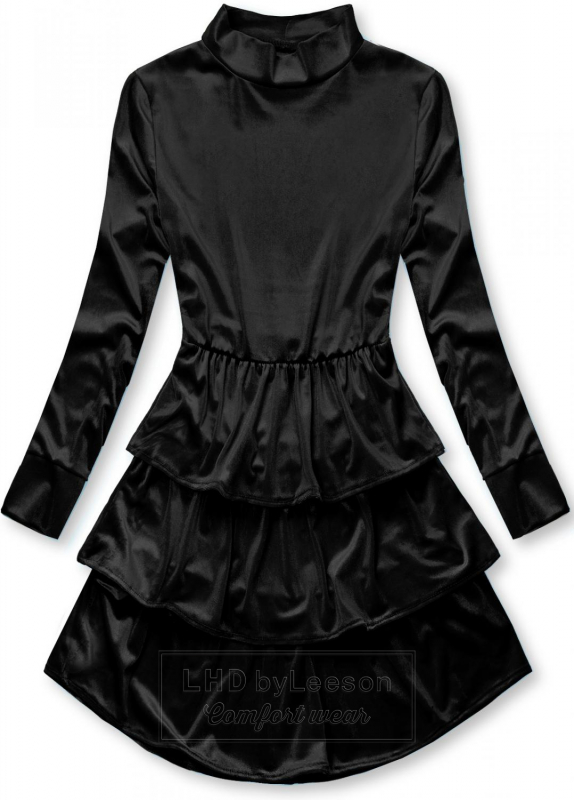 Czarna aksamitna sukienka z falbanami