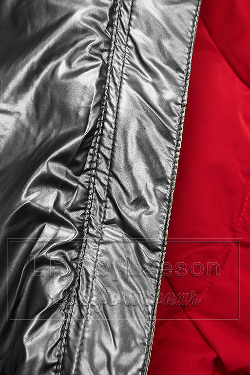 Czerwona kurtka zimowa ze srebrnym obszyciem
