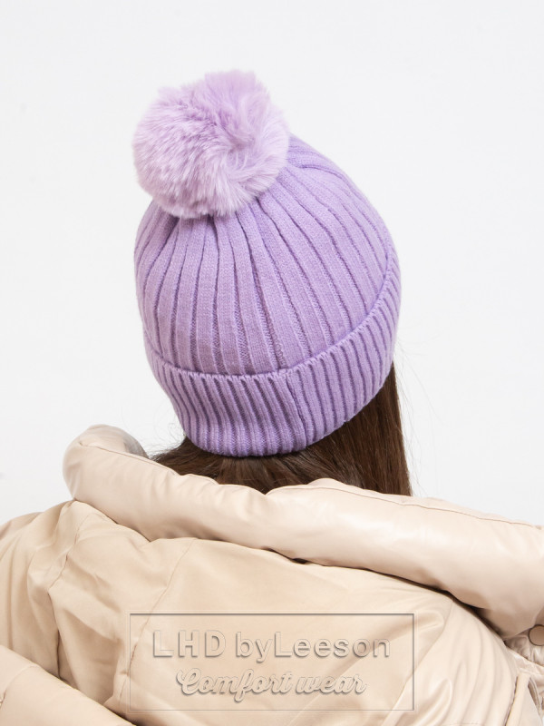 Zimowa ciepła fioletowa czapka z pomponem