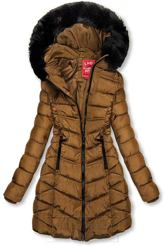Karmelowo-brązowa kurtka zimowa z odpinanym futerkiem