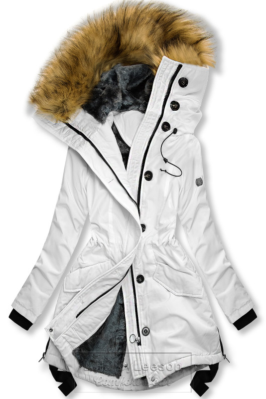 Biała kurtka zimowa z wysokim kołnierzem