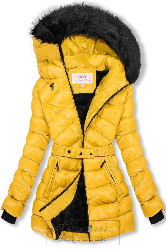 Żółta/czarna błyszcząca kurtka z paskiem