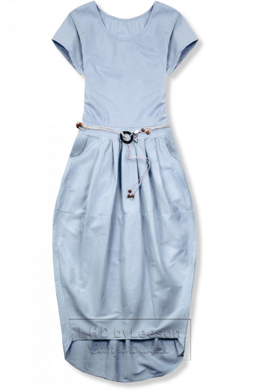 Pastelowo-niebieska midi sukienka w stylu basic