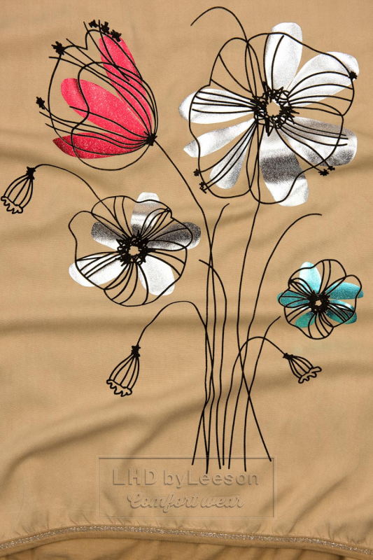 Brązowa bluzka z nadrukiem kwiatów