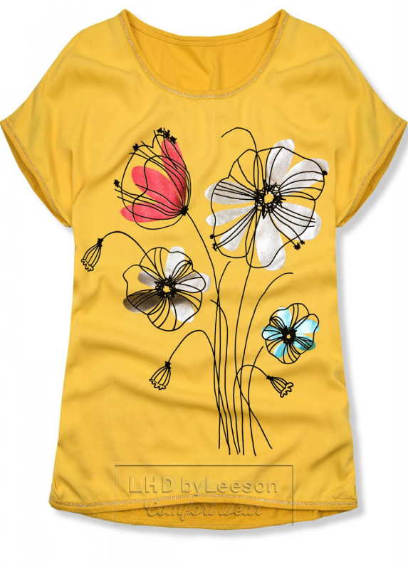 Żółta bluzka z nadrukiem kwiatów