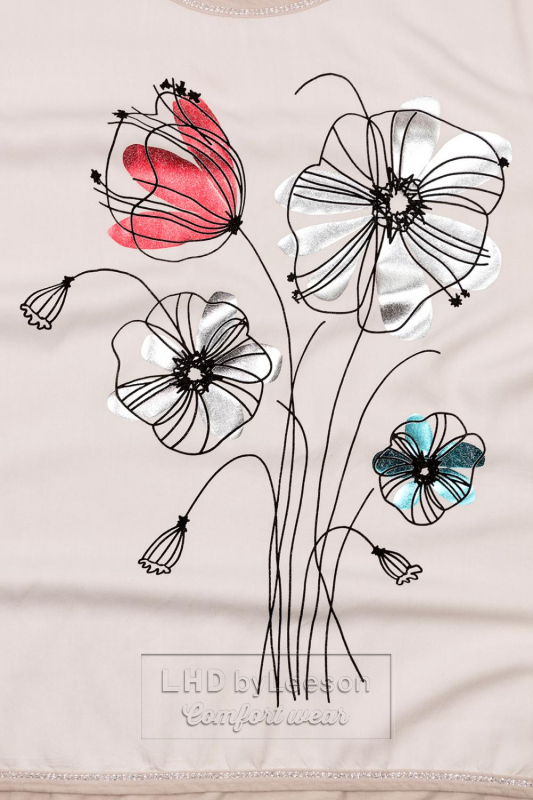 Beżowa bluzka z nadrukiem kwiatów