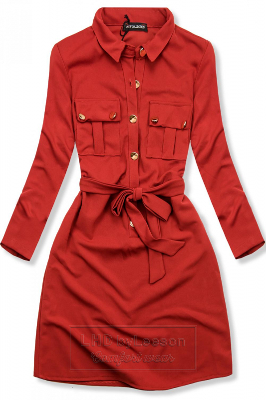 Ceglasto-czerwona koszulowa sukienka