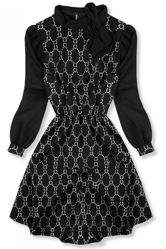 Czarna sukienka ze srebrnym wzorem