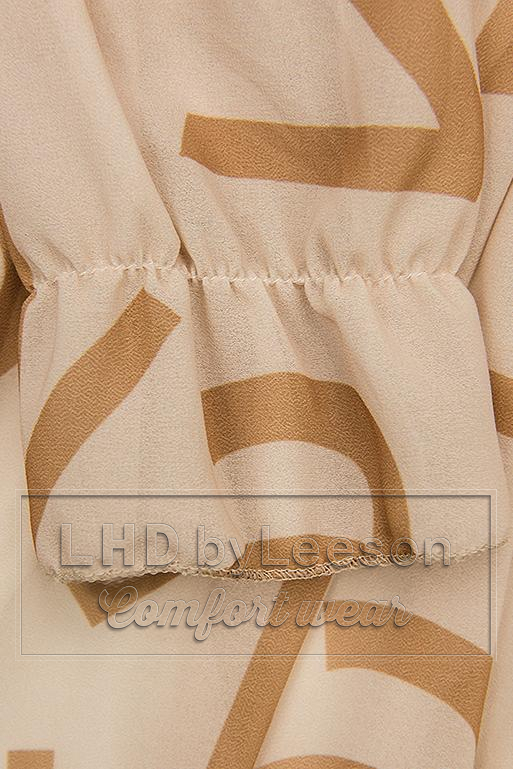 Beżowa midi sukienka z nadrukiem w motywie liter