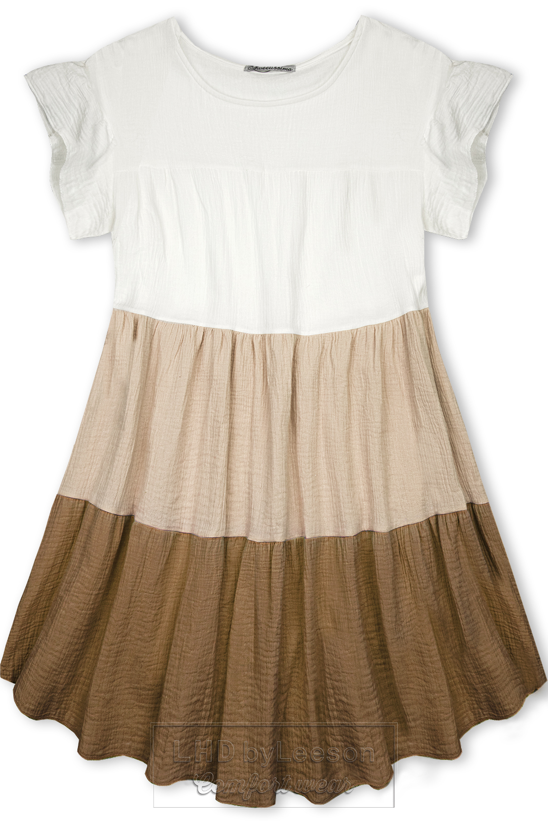 Bawełniana sukienka biała/cappuccino/brązowa
