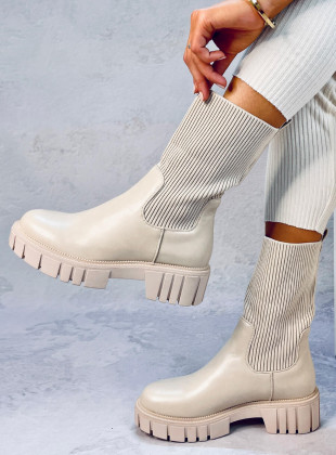 Botki skarpetkowa cholewka beige