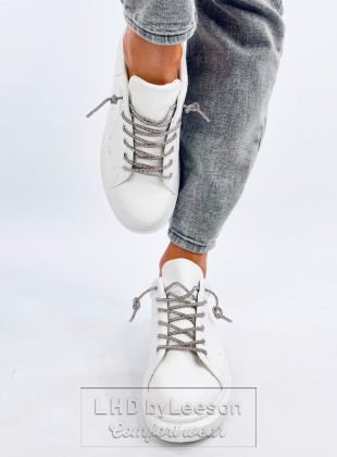Sneakersy z kryształkowymi sznurówkami WHITE