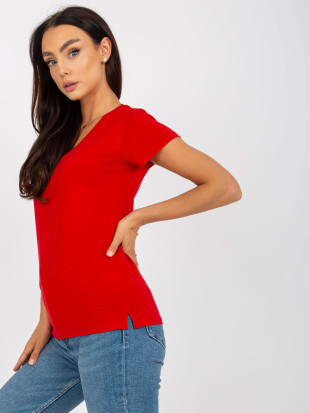 Czerwony damski t-shirt basic z krótkim rękawem