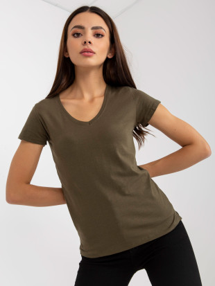 Khaki gładki t-shirt z bawełny