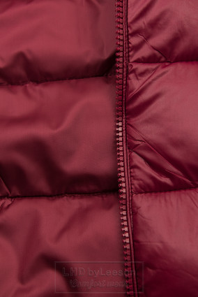 Winowo-czerwona przejściowa kurtka z kapturem i futerkiem