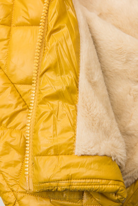 Żółta błyszcząca kurtka zimowa z paskiem