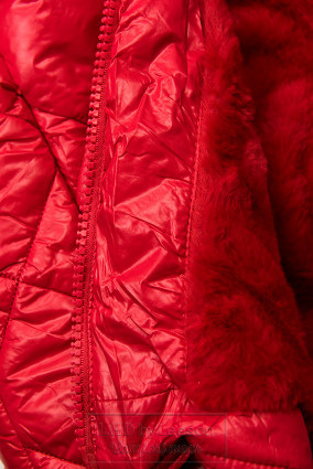 Czerwona błyszcząca kurtka zimowa z paskiem