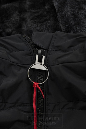 Czarna pikowana kurtka zimowa z kapturem