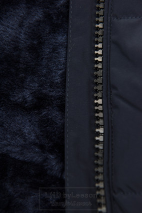 Granatowa pikowana kurtka zimowa z kapturem