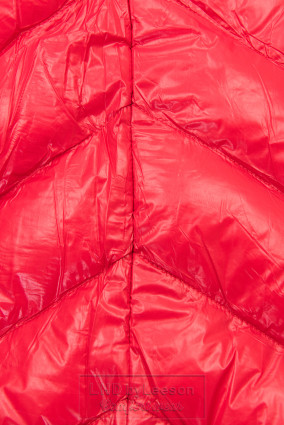 Czerwona/beżowa błyszcząca kurtka z paskiem