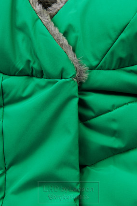 Zielona pikowana kurtka zimowa z pluszem